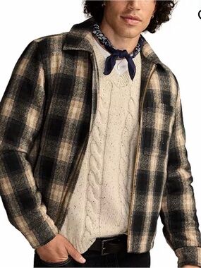 Lucky Brand Blue and Cream Plaid Zip Shirt Jacket